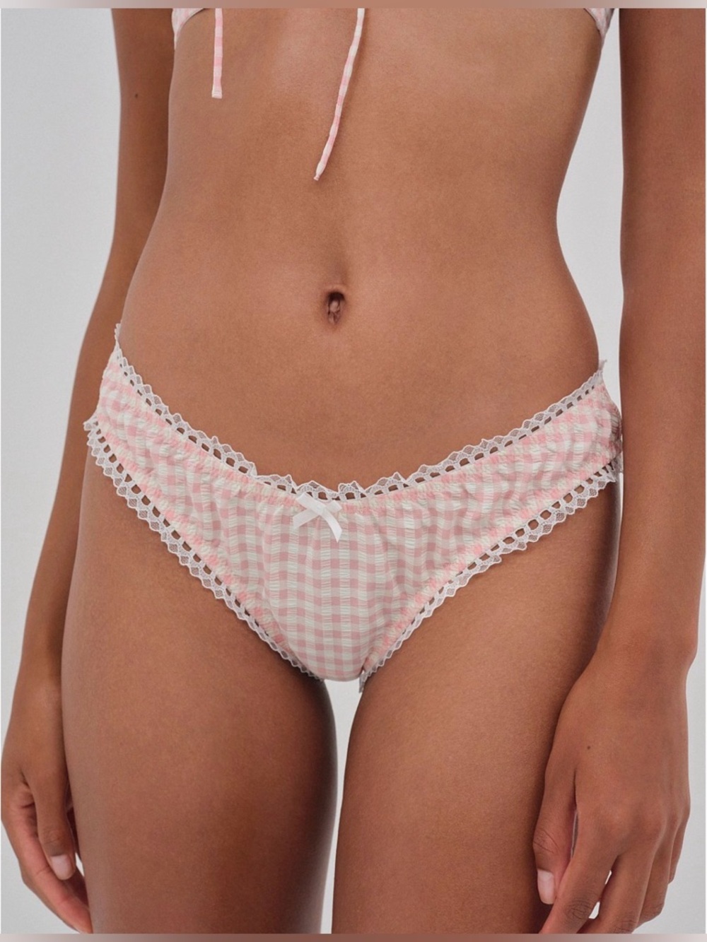 For Love & Lemons Petal Pink Gingham Cheeky Panty XS NWT